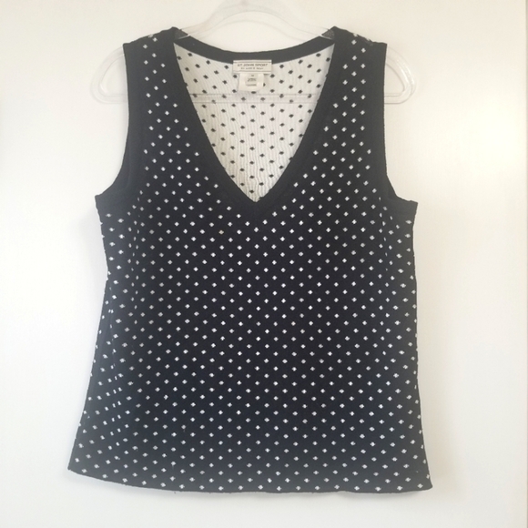 St. John Sport by Marie Gray Sweaters - ST. JOHN SPORT By MARIE GRAY  Black White Dot V Neck Sleeveless Sweater Medium